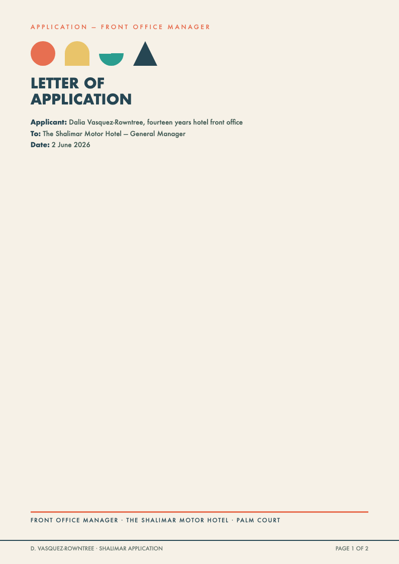Mid century modern application letter